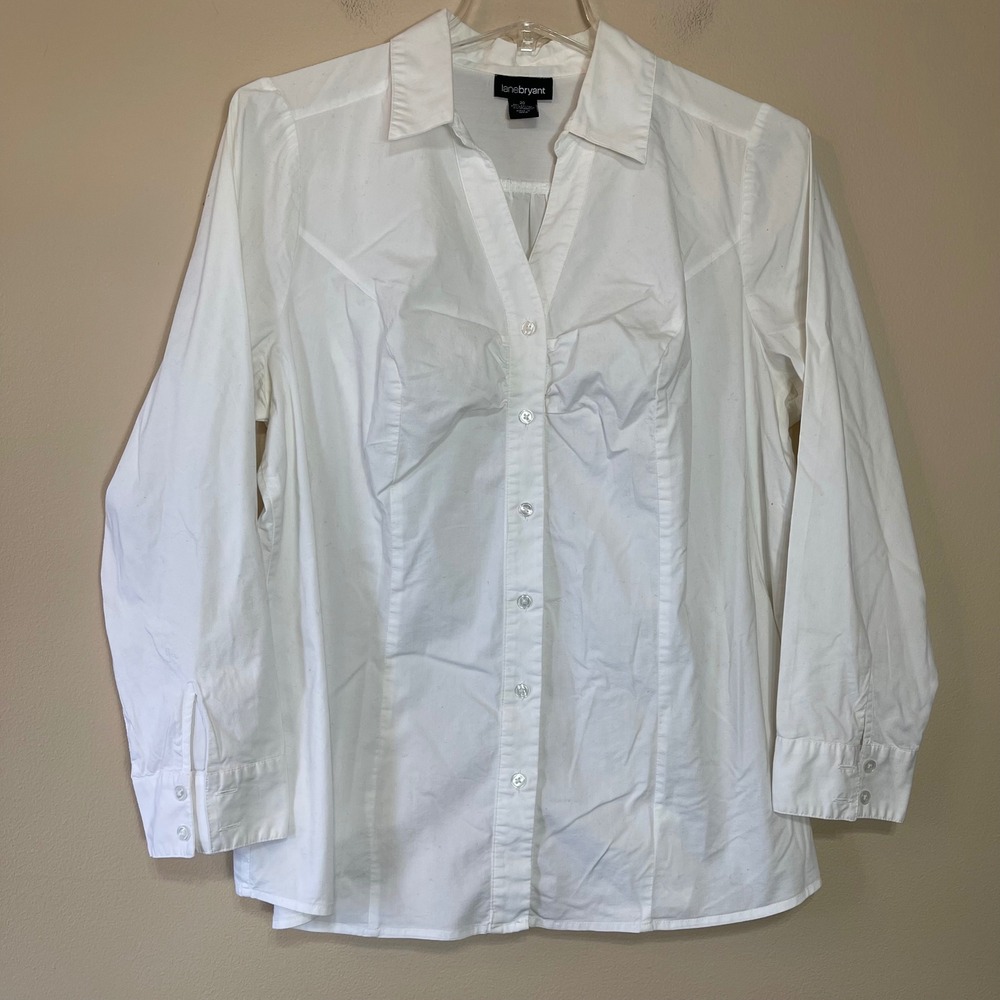 Lane Bryant Women White Button Down Long Sleeve Stretch Shirt Size 20